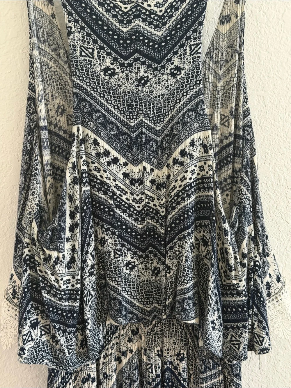 Bohemian Navy & White Maxi Dress with Crochet Trim - Picture 4 of 4